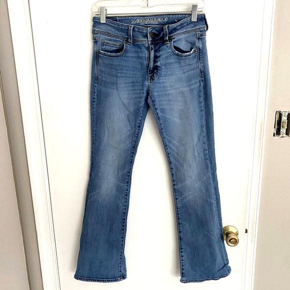 American Eagle Y2K Medium Wash Flare Mid-Rise StretchX Kickboot Denim Jeans - Picture 2 of 7